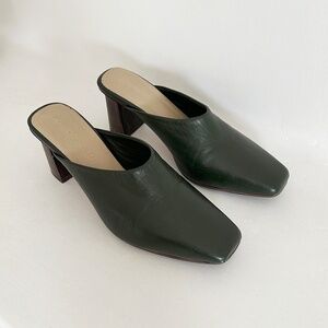 Mari Giudicelli Auro Mules dark olive green butter soft leather heels 37